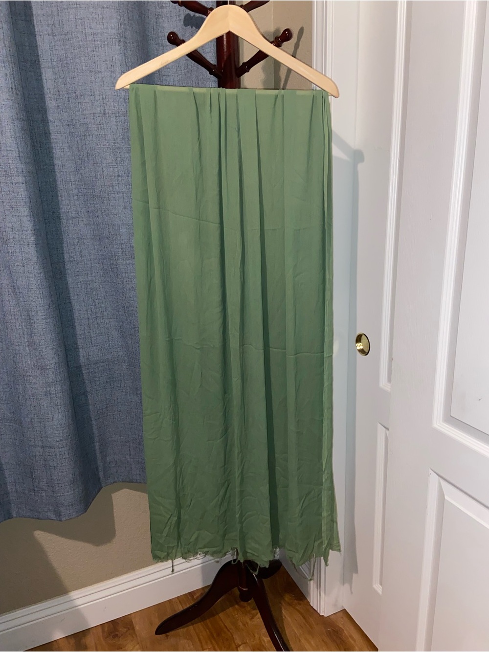 Indian Lightweight Sage Green Scarf Dupatta Raw Hem Wrap Veil Fabric